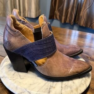 John Fluevog Shoes Room 502 Open Sided Bump Toe Heel Women Sz 8.5 Purple Taupe